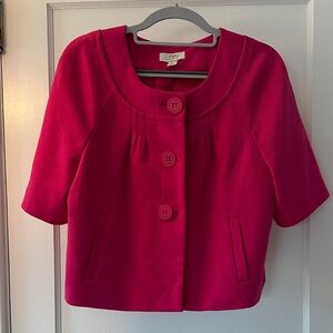 Ann Taylor LOFT Women's Short Sleeve Cropped Barbie Core Pink Blazer size 6
